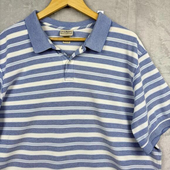 L.L. Bean Striped Polo Shirt Blue White MenXL Regular Short Sleeve Casual Cotton - Picture 2 of 8